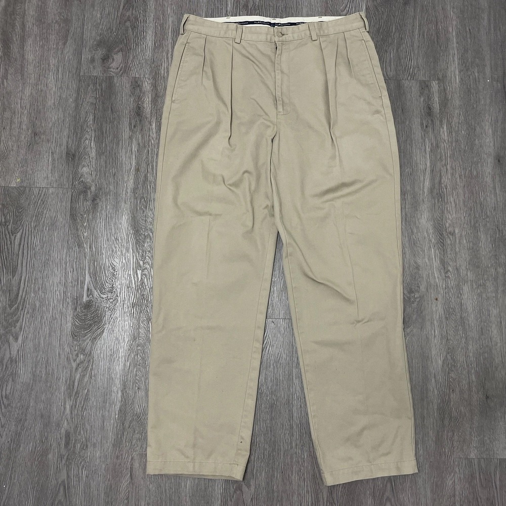 VTG Polo Ralph Lauren Pants Mens 36x32 Beige Andrew Pleated Chino Trouser USA